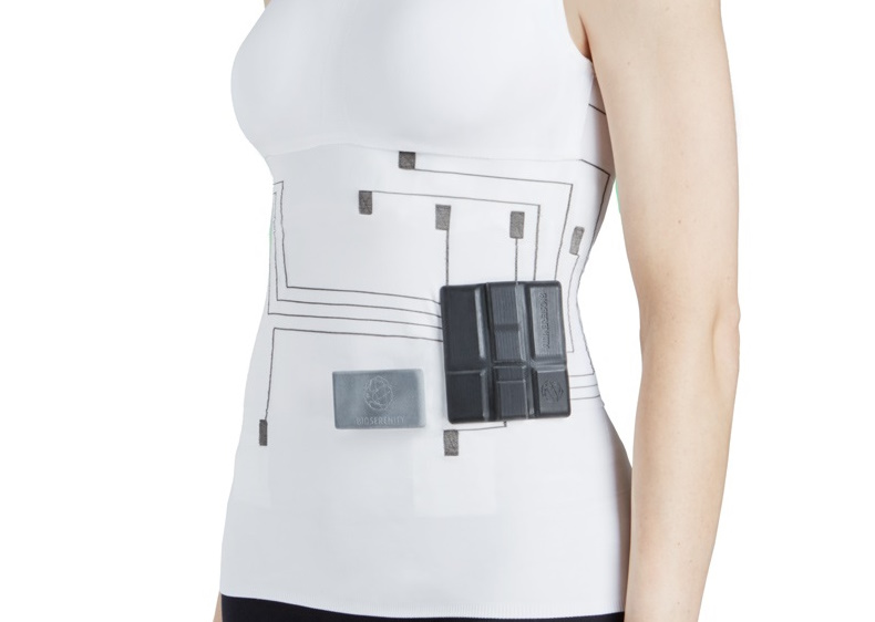Patient wearing BioSerenity smart clothing for remote health monitoring using 3DEXPERIENCE platform in daily environment