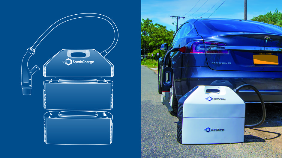 Chargeur EV mobile SparkCharge présentant un design modulaire et portable pour une recharge ultra-rapide à la demande