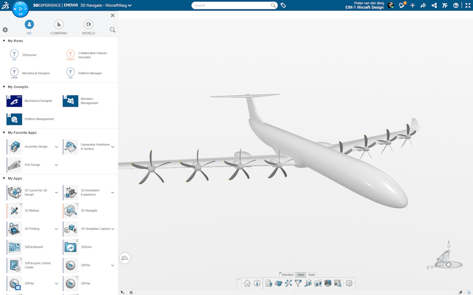 Digital rendering of Elysian Aircraft’s all-electric E9X  designed on the 3DEXPERIENCE platform.