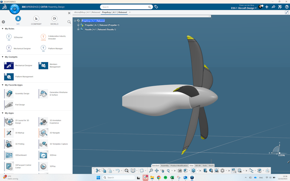 Electric aircraft propeller of the Elysian E9X powered by the 3DEXPERIENCE platform.