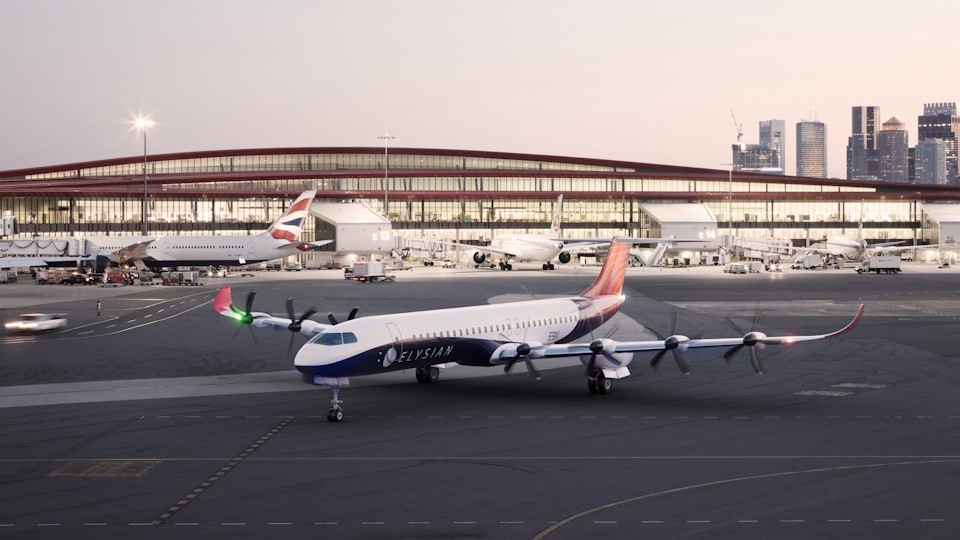 Elysian E9X electric aircraft on the ground, showcasing zero-emission design powered by the 3DEXPERIENCE platform.