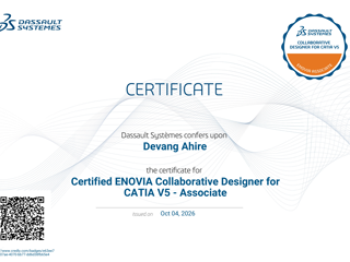 Earned ENOVIA Collaborative Designer for CATIA V5 – Associate Certification