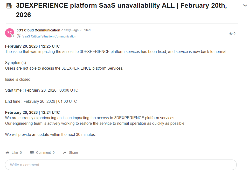Dassault Systèmes 3DEXPERIENCE platform SaaS Console > Message in the Partner public communities