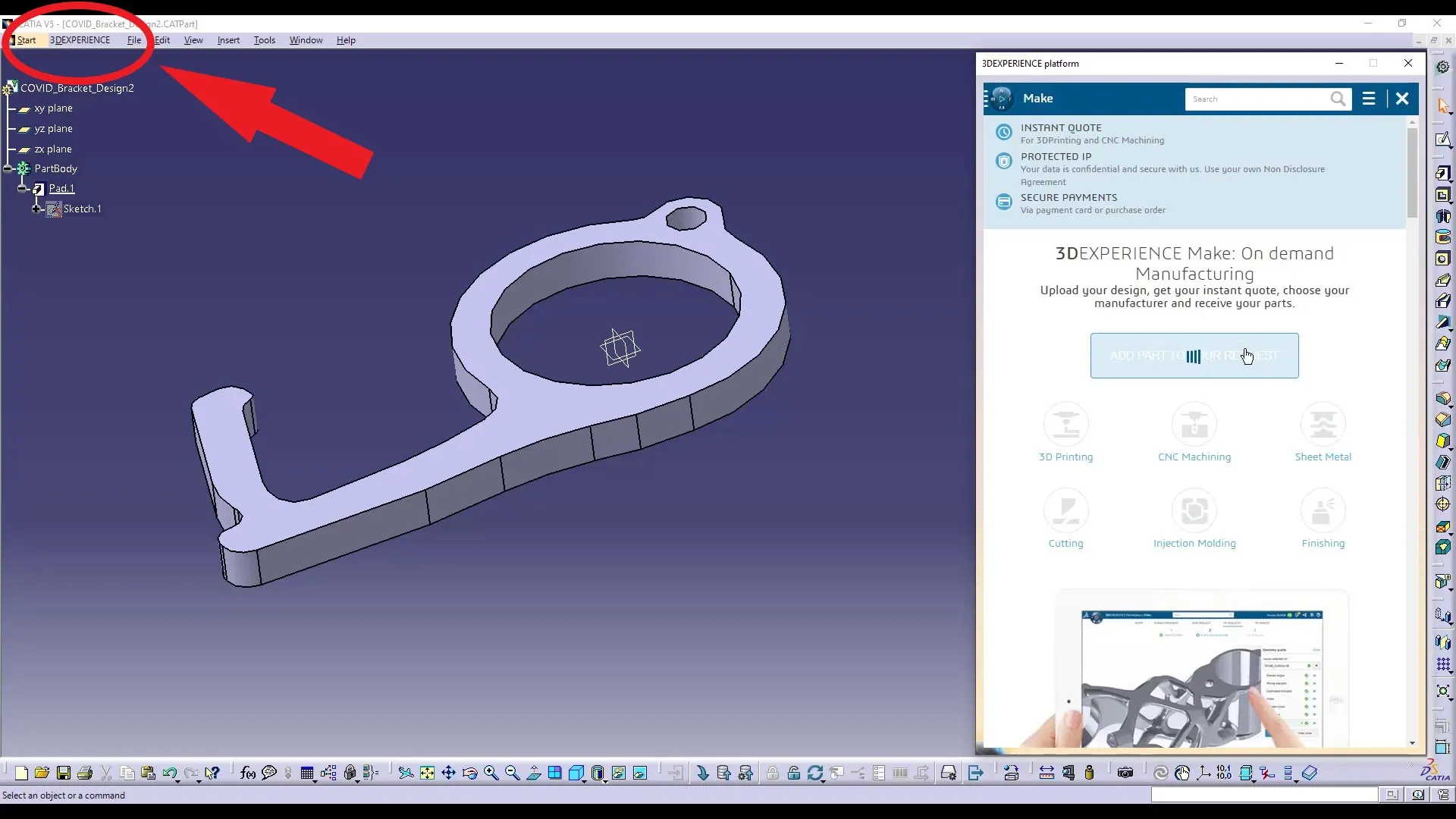 3DEXPERIENCE Platform button in CATIA