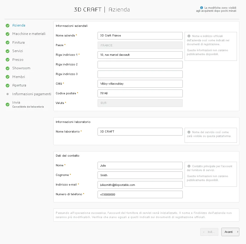 Registrazione dell'azienda Seller Academy - 3DEXPERIENCE Make