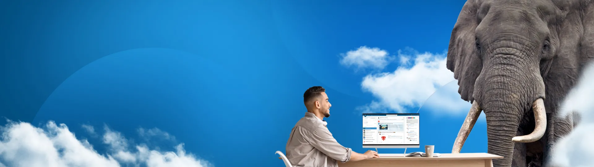 Man working at desk with elephant - SOLIDWORKS