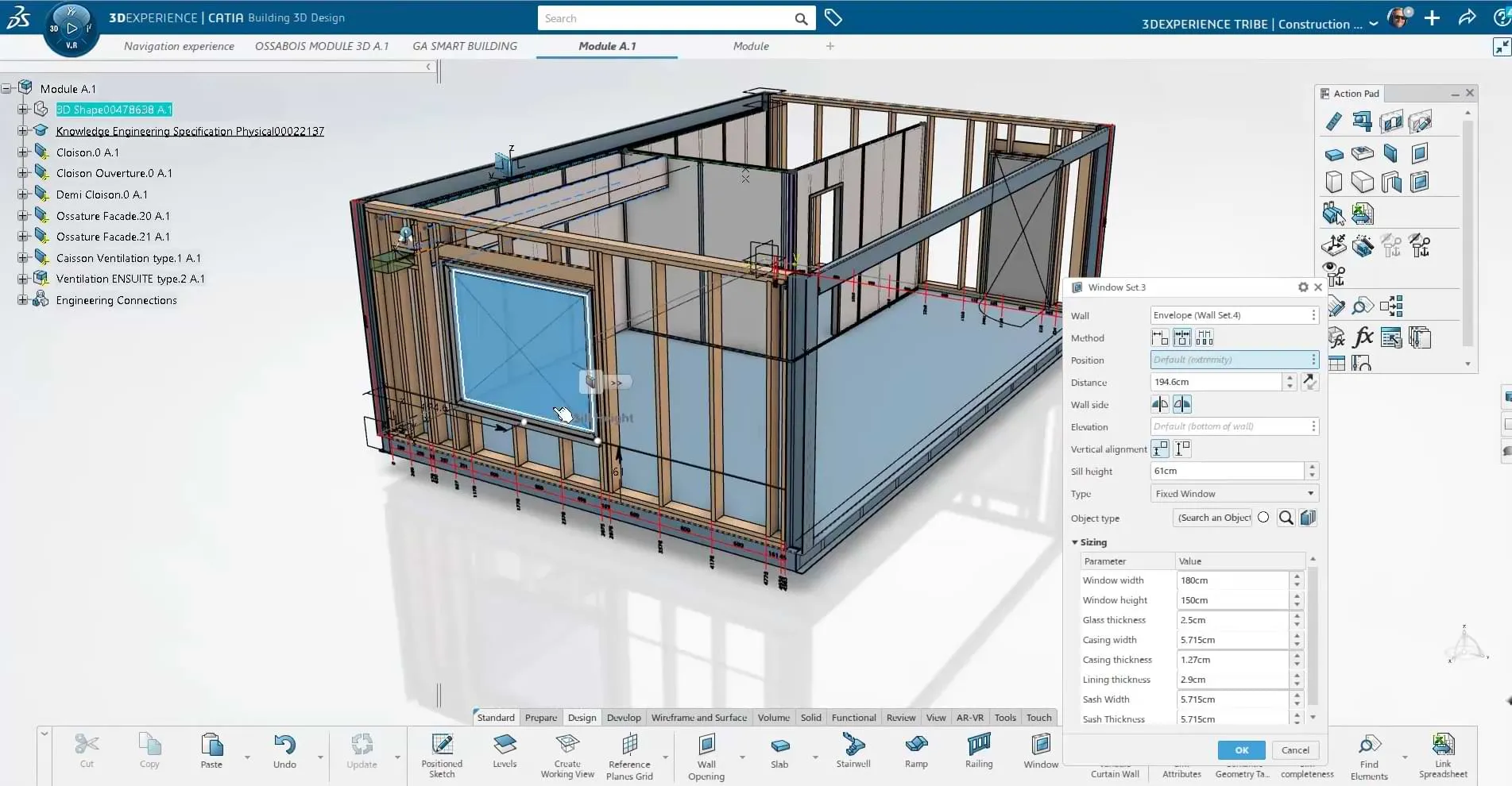 3D architectural model showcasing CATIA for AEC, highlighting design capabilities for Architecture, Engineering, and Construction
