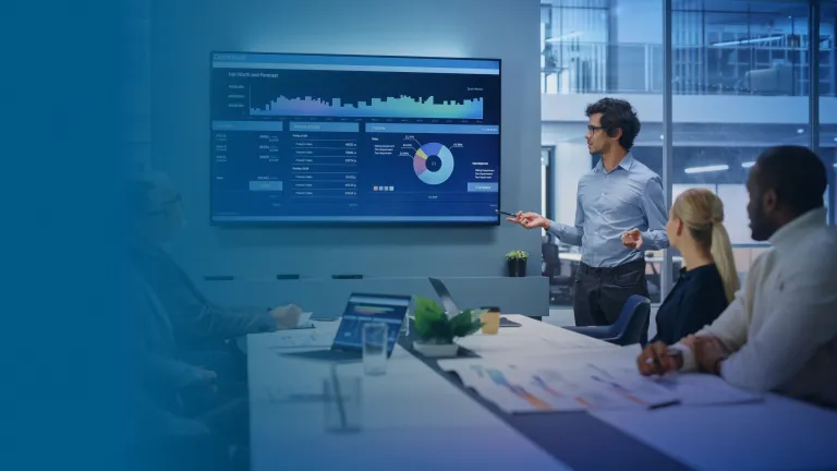 Customer protection team using BPM software to monitor complaint trends dashboard.