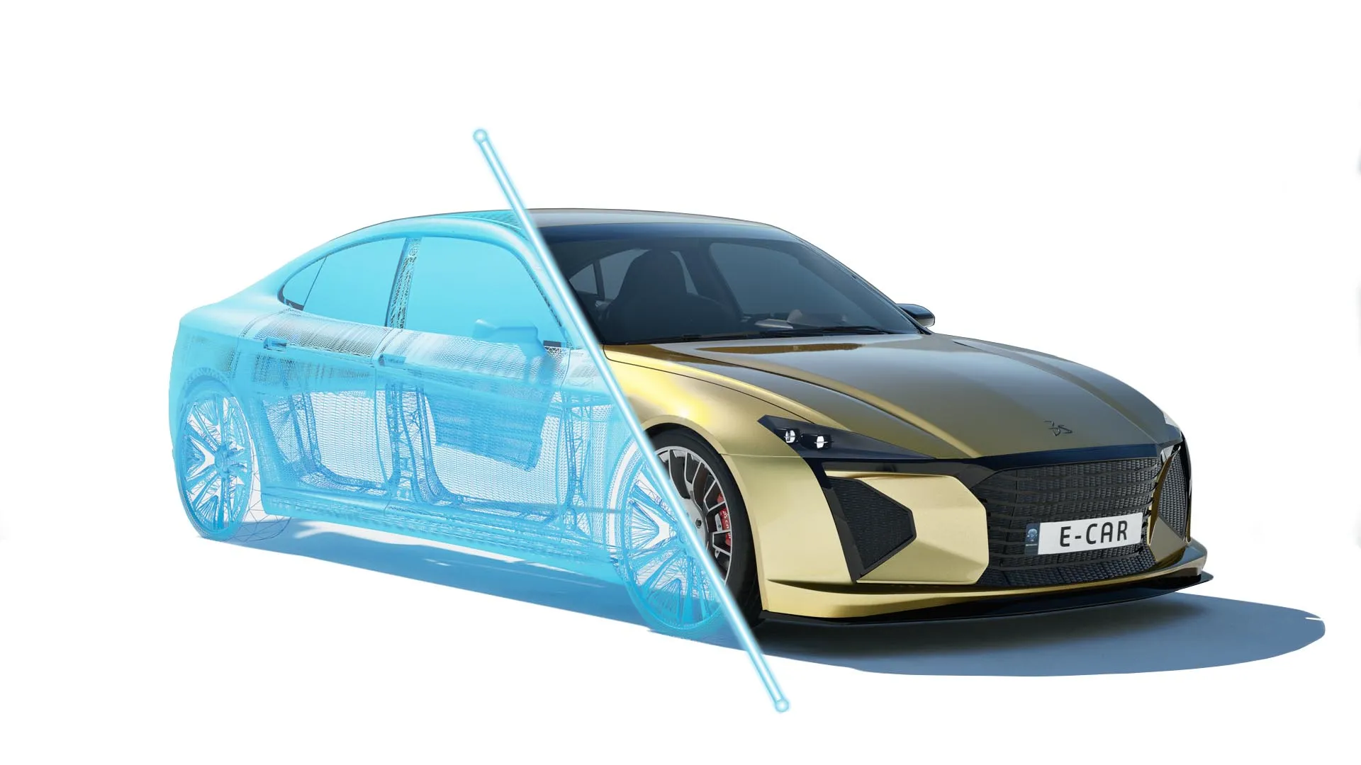 Photorealistic 3D model of a car displayed using 3DEXCITE Suite Access on the 3DEXPERIENCE platform for immersive visualization