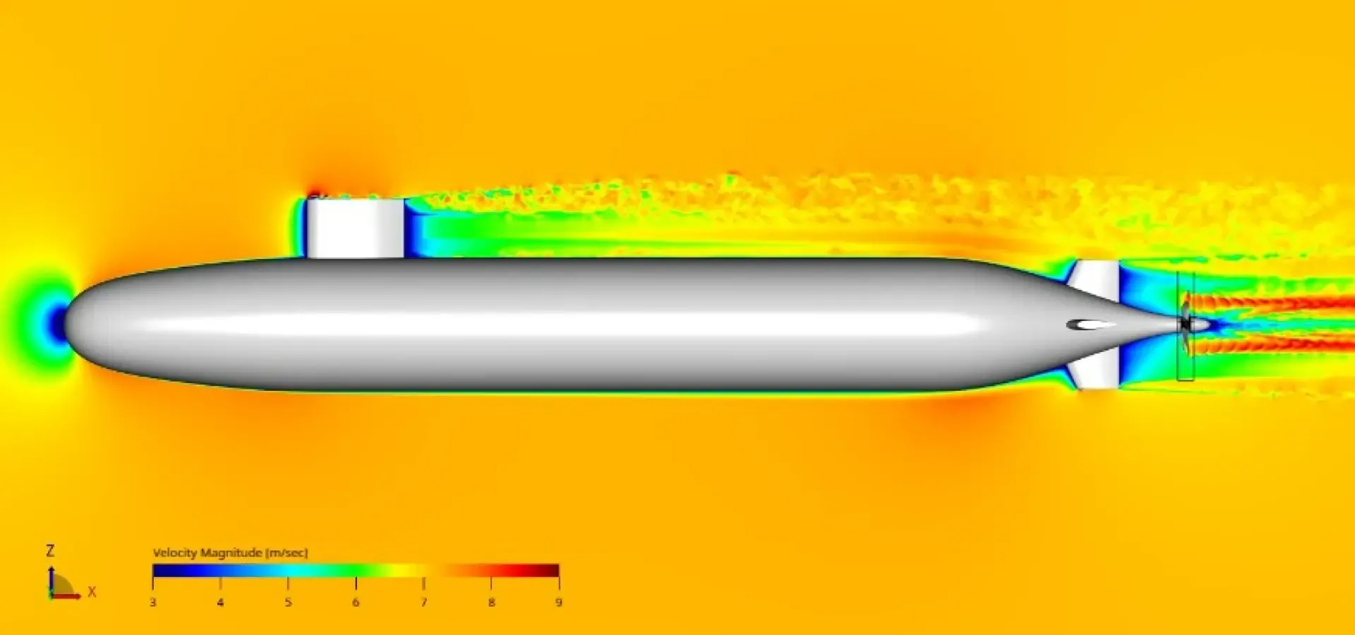 Side view of the wake contour simulation.