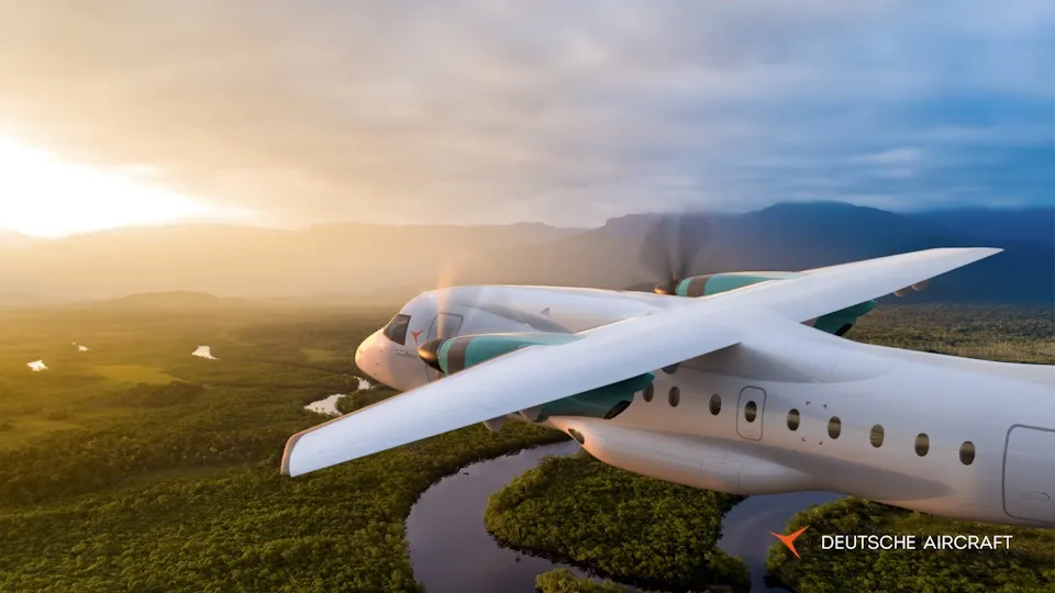 Deutsche Aircraft D328eco flying towards the sun > Dassault Systèmes