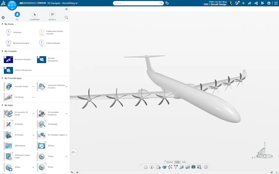 Digital rendering of Elysian Aircraft’s all-electric E9X  designed on the 3DEXPERIENCE platform.