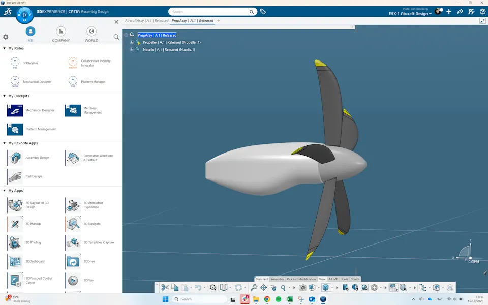 Electric aircraft propeller of the Elysian E9X powered by the 3DEXPERIENCE platform.