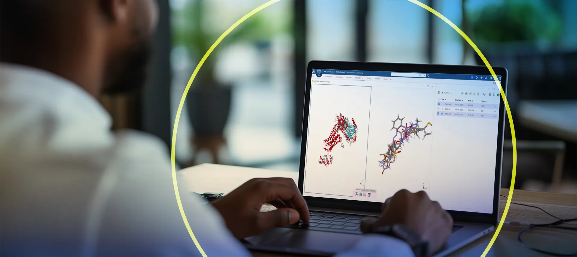 BIOVIA homepage banner rotating molecule > Dassault Systemes