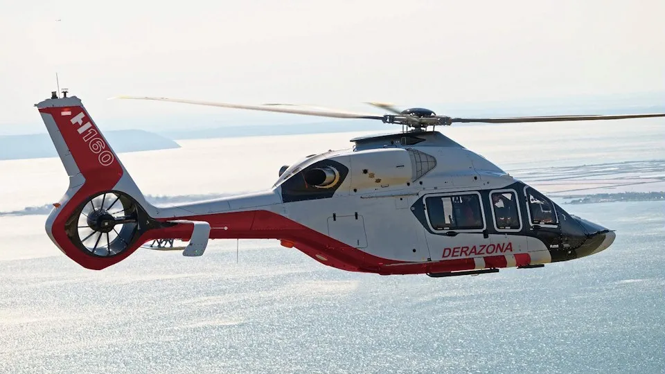 Airbus Helicopters H160 in flight, showcasing streamlined rotorcraft design used in simulation with the 3DEXPERIENCE platform.