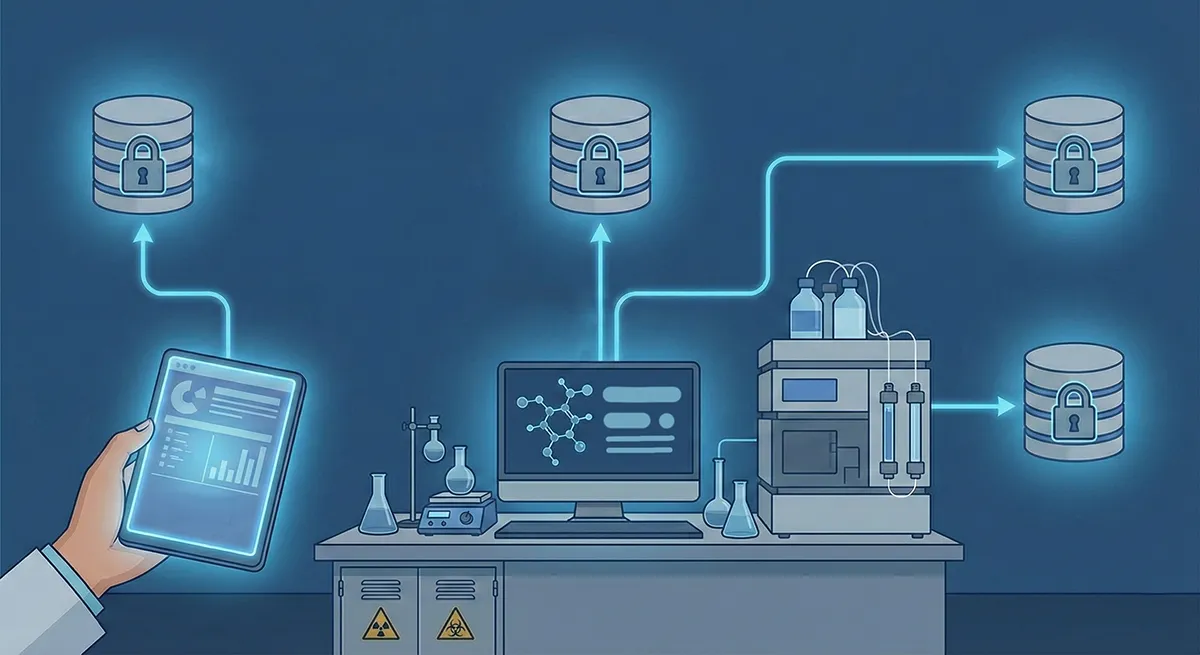Illustration of disconnected lab data sources creating silos, highlighting the need for a unified, AI-ready data model