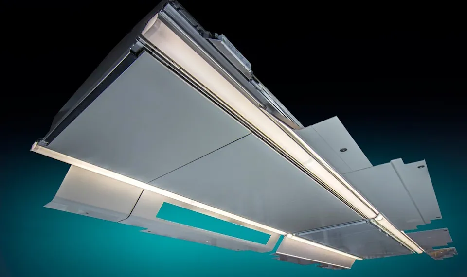 Lightweight train ceiling module designed by Canray Transportation using the 3DEXPERIENCE platform for sustainable rail interiors.