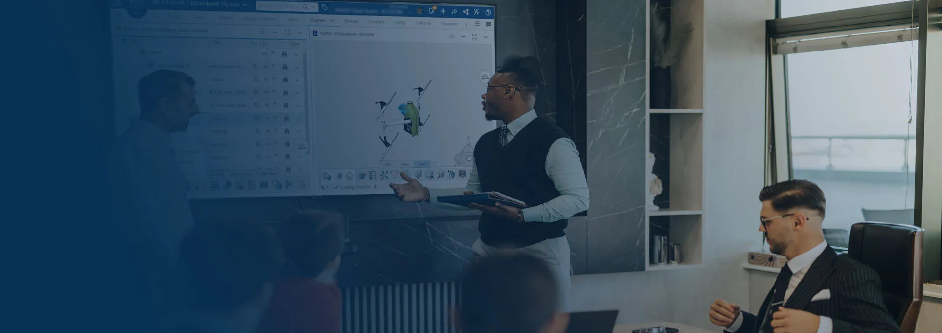 3DEXPERIENCE PLM Express dashboard showcasing team collaboration, product lifecycle management, and cloud governance tools.