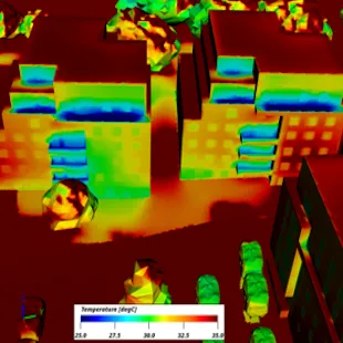 Virtual Twin simulation of Meudon visualizing temperature and airflow for sustainable urban planning > Dassault Systemes