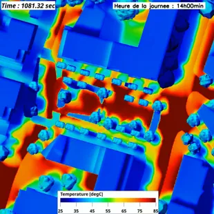 Virtual Twin simulation of Meudon showing airflow and heat patterns for sustainable urban planning > Dassault Systemes