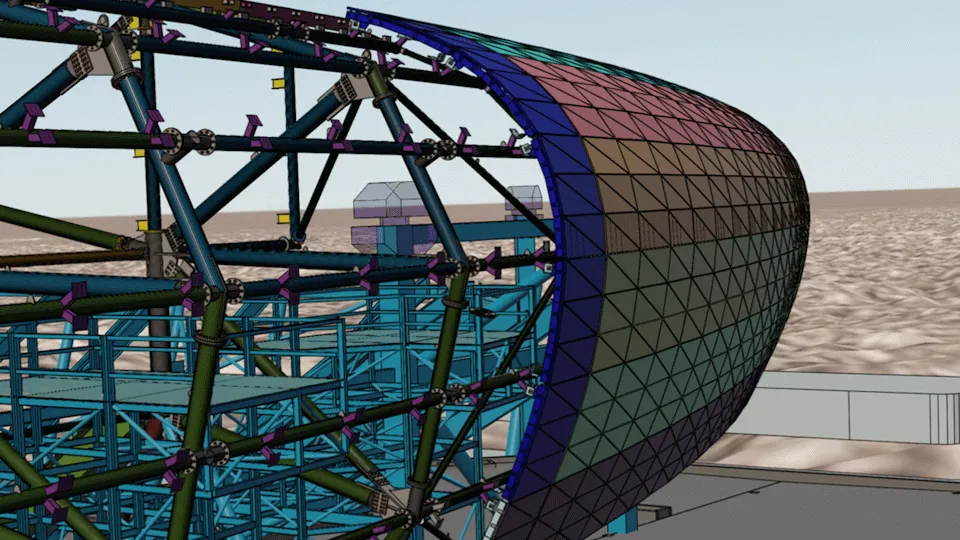Virtual model of Everton Stadium's façade displayed on the 3DEXPERIENCE platform.