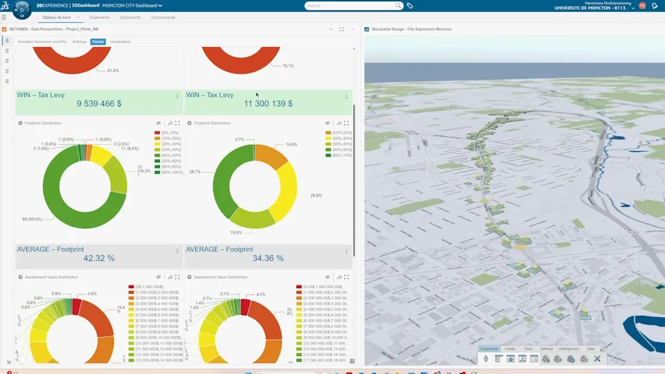 Virtual twin of Moncton and Dieppe for smart city planning and urban densification using the 3DEXPERIENCE platform.