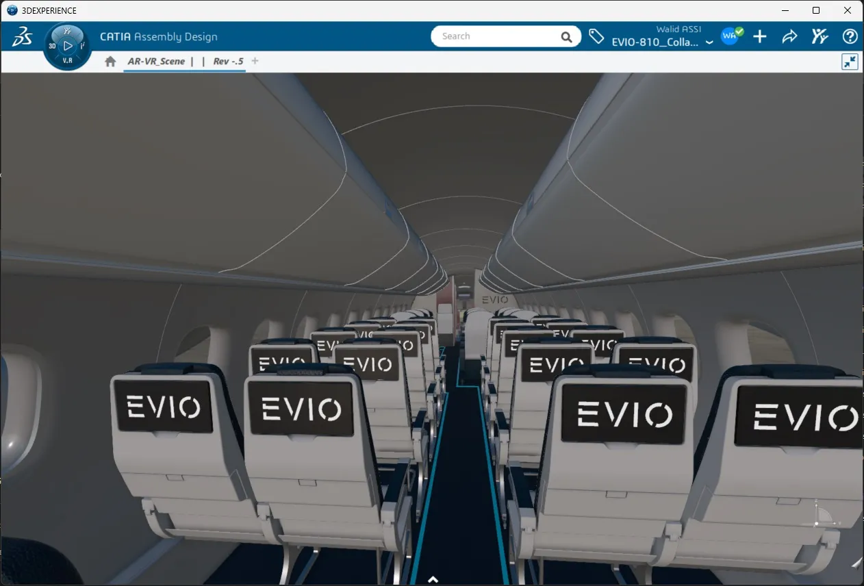 EVIO - Interior of hybrid electric aircraft on CATIA - Dassault Systèmes ®