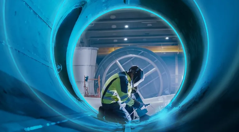 Simulation Technology for Safety in Manufacturing > Factory worker making repairs in pipe > Dassault Systèmes®