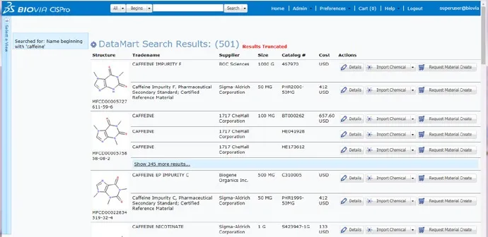 Accessing BIOVIA ACD through BIOVIA CISPro using Material Search Browse from BIOVIA Insight > Dassault systemes