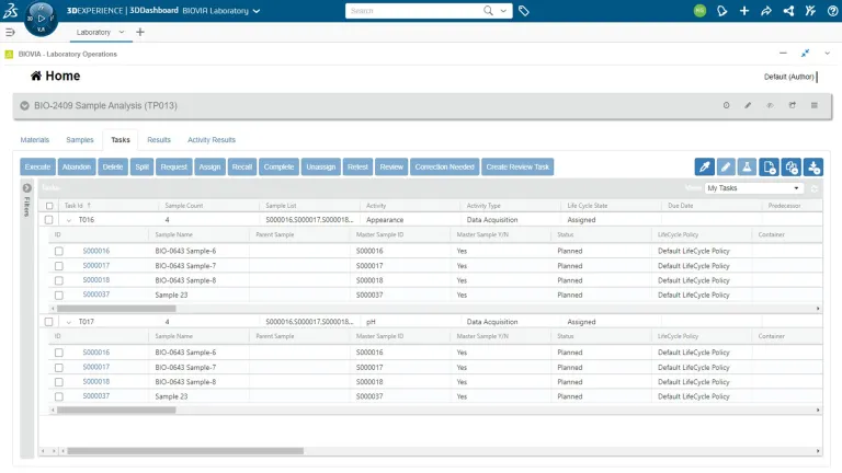 BIOVIA ONE Lab Tasks > Dassault Systemes