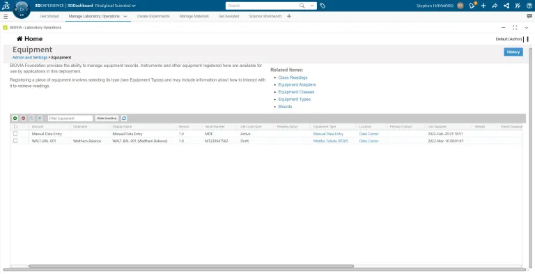 ONE Lab Equipment Management > Dassault Systemes