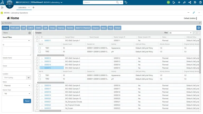 Gestión de muestras de ONE Lab > Dassault Systèmes