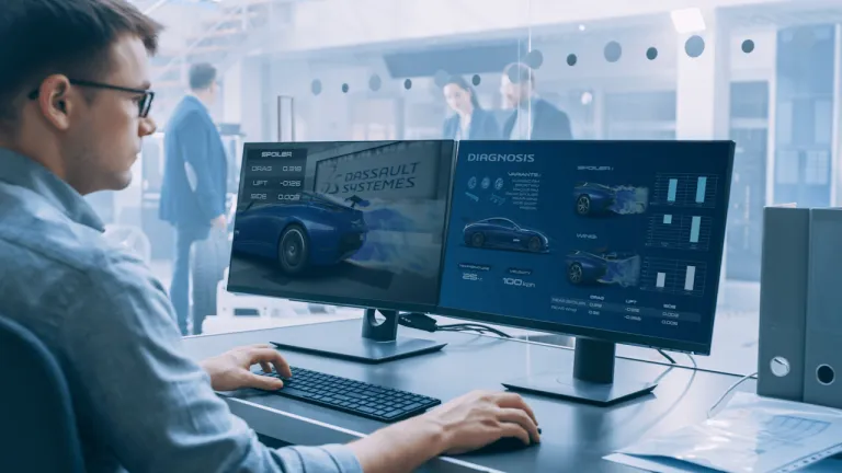 Visual representation of SIMULIA's transportation and mobility simulation tools for optimizing vehicle performance and sustainability