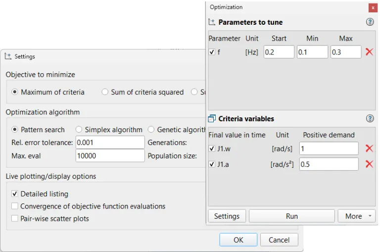 User interface screenshot showcasing parameter optimization features in Dymola 2025x Refresh 1 for enhanced modeling