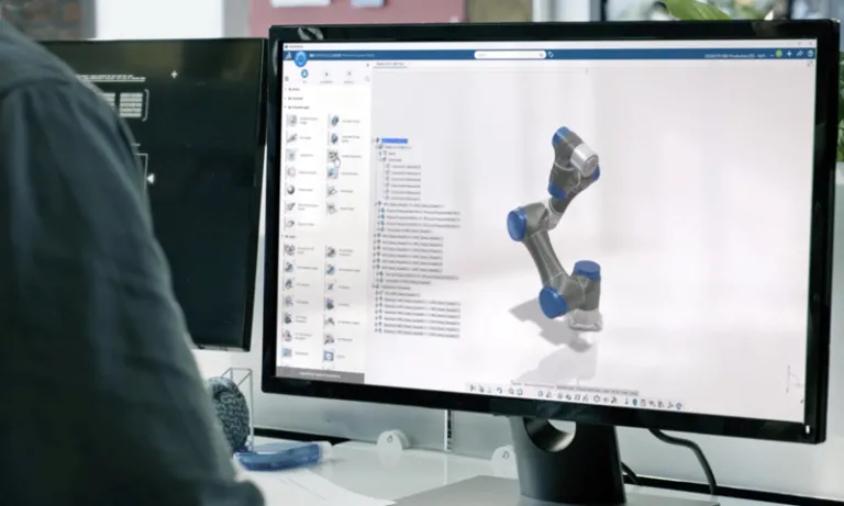 3DEXCITE 3DLive Integrated Product Lifecycle: Assembly view  of a robotic arm on the 3DExperience Platform