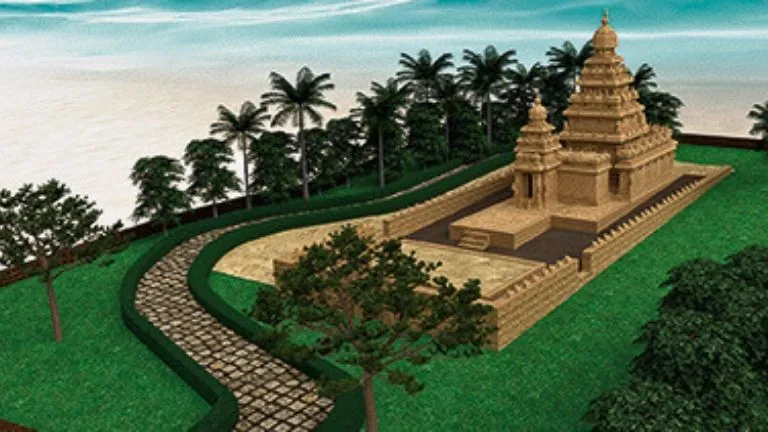 3D model of the Sea Shore Temple in India showcasing heritage preservation using the 3DEXPERIENCE platform.