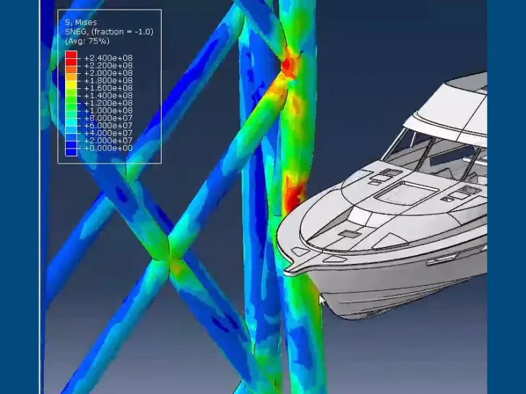 Boat collision with wind turbine foundatione - SIMULIA > Dassault Systèmes