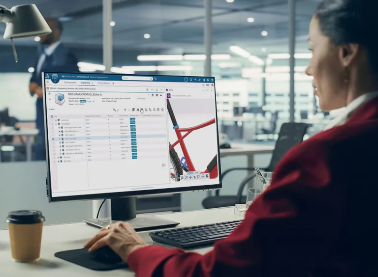 ENOVIA Engineering Bill of Materials (EBOM) graphic depicting product design accuracy and integration with the 3DEXPERIENCE platform