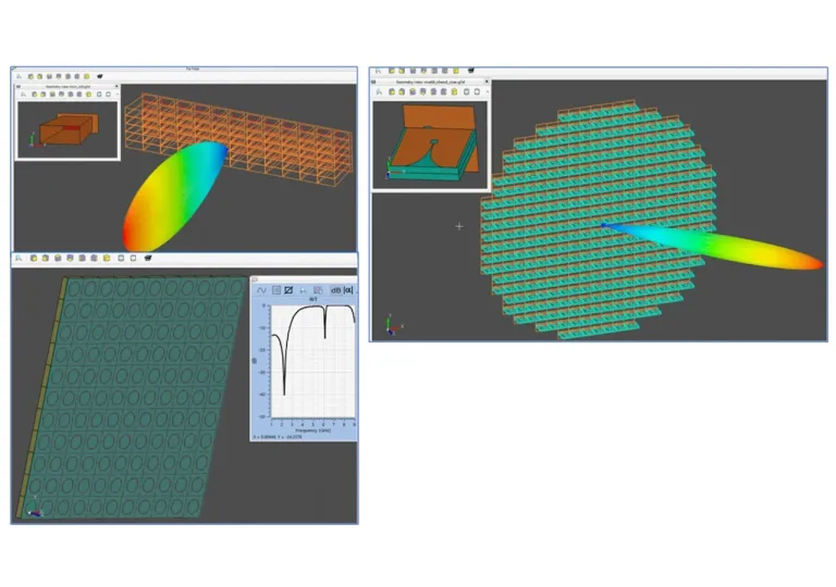 WASP-NET phased array antenna design examples showing electromagnetic simulation for Aerospace & Defense applications