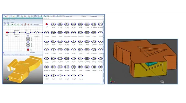 WASP-NET EM CAD interface showing a detailed 3D model of waveguiding components for RF and microwave design workflows