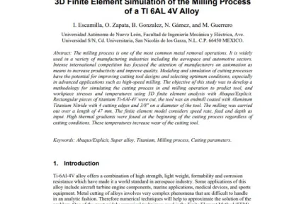 3D Finite Element Simulation of the Milling Process of a TI 6AL 4V Alloy