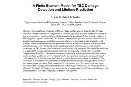 A Finite Element Model for TBC Damage Detection and Lifetime Prediction