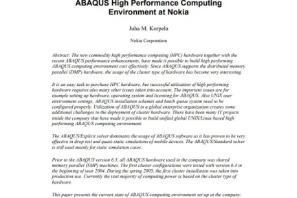 ABAQUS High Performance Computing Environment at Nokia