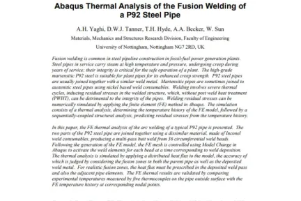 Abaqus Thermal Analysis of the Fusion Welding of a P92 Steel Pipe