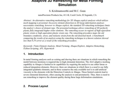 Adaptive 3D Remeshing for Metal Forming Simulation