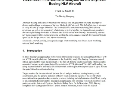 Advanced Finite Element Analysis for the SkyhookBoeing HLV Aircraft