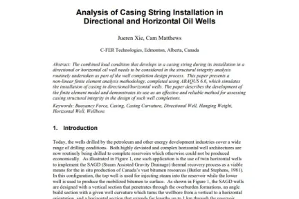Analysis of Casing String Installation in Directional and Horizontal Oil Wells
