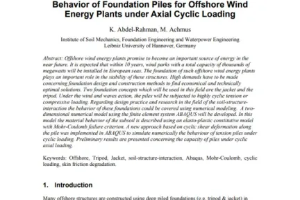 Behavior of Foundation Piles for Offshore Wind Energy Plants under Axial Cyclic Loading