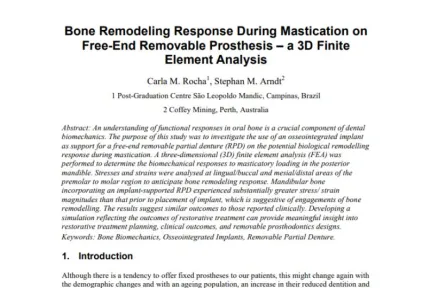 Bone Remodeling Response During Mastication on Free-End Removable Prosthesis – a 3D Finite Element Analysis
