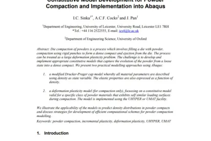 Constitutive Model Development for Powder Compaction and Implementation into Abaqus